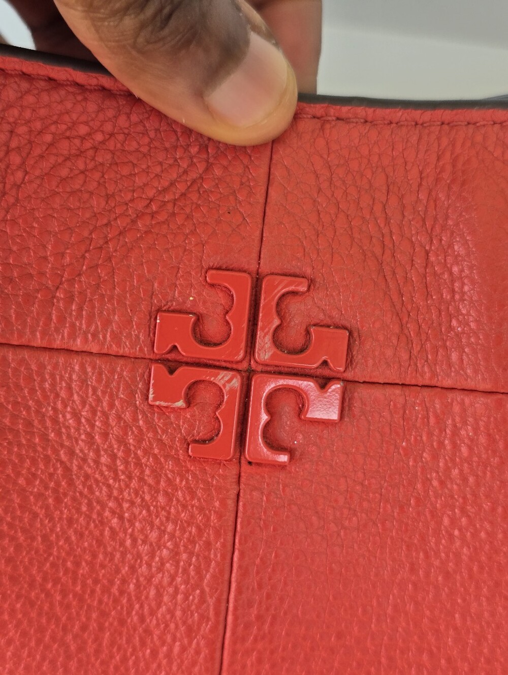 Tory Burch Red Pebbled Leather Crossbody Shoulder Bag Gold Chain Tassel - Picture 4 of 15
